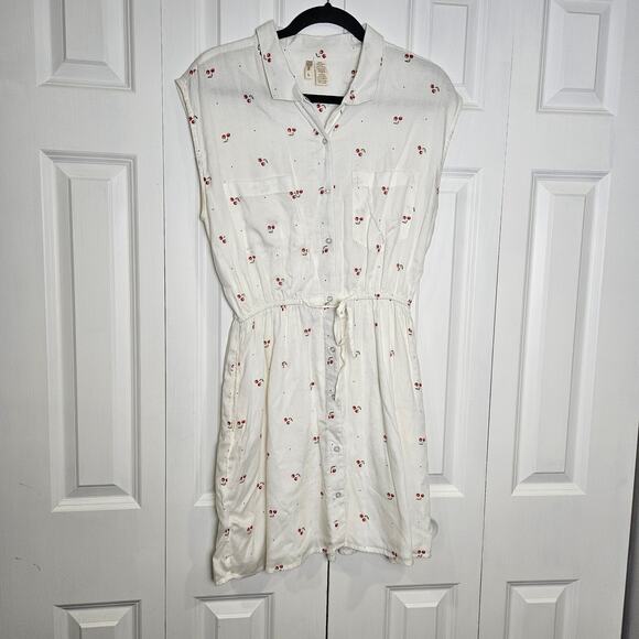 Apana Midi White Dress Cherries Pockets Large - Picture 1 of 11